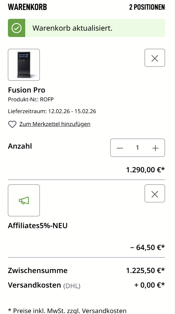 OsmoFresh Fusion Pro Warenkorb mit automatischem 5% Partner-Rabatt - 64,50 EUR Ersparnis